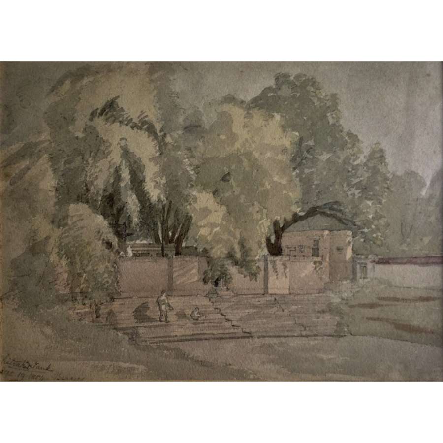 19th Century Anglo-Indian School Watercolour "Chitrakut Tank" (Chitrakoot) 1854