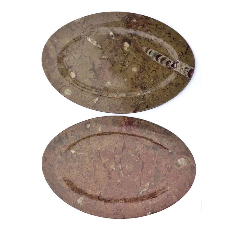 Pair of fossil-rich marble oval platters