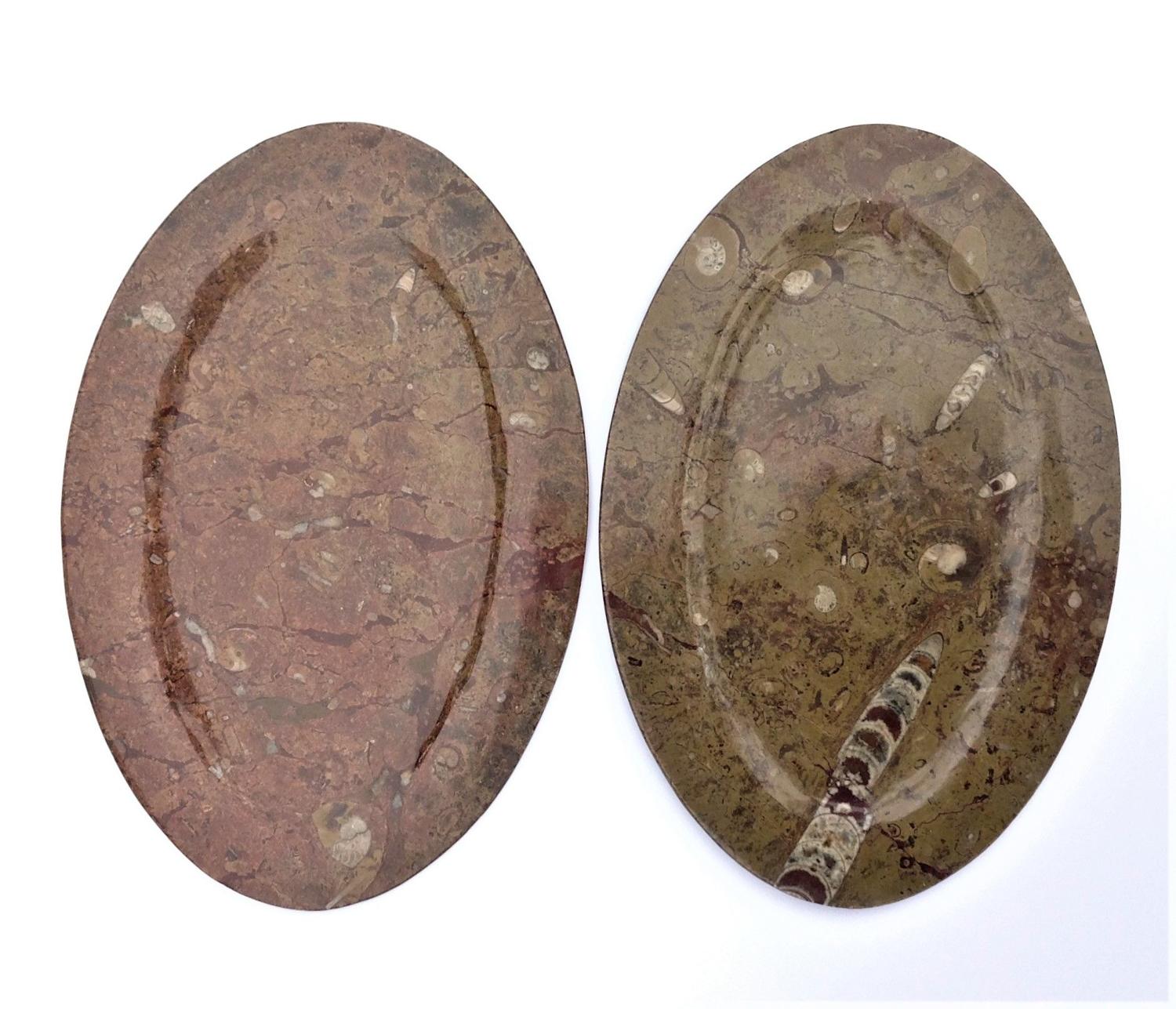 Pair of fossil-rich marble oval platters