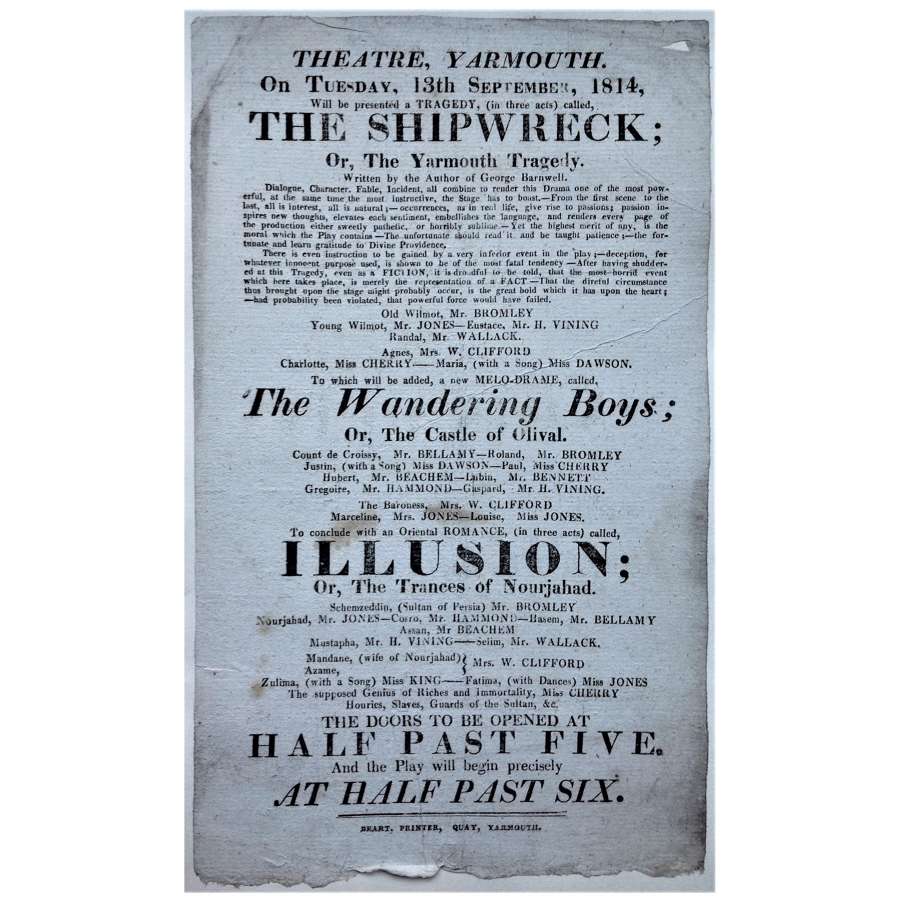Regency Playbill for "The Shipwreck; or The Yarmouth Tragedy"