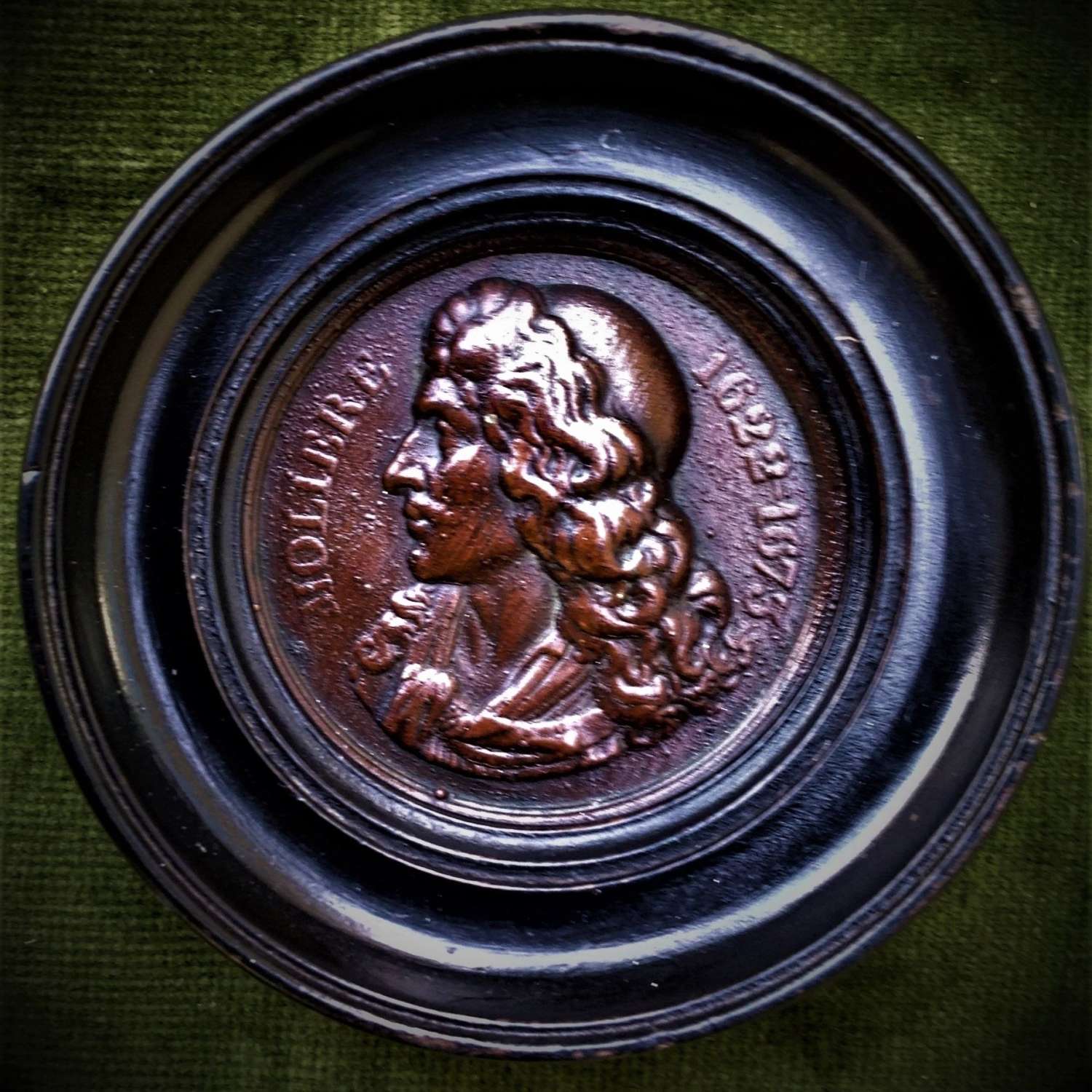 Jean-Baptiste Molière framed uniface cliché bronze plaque