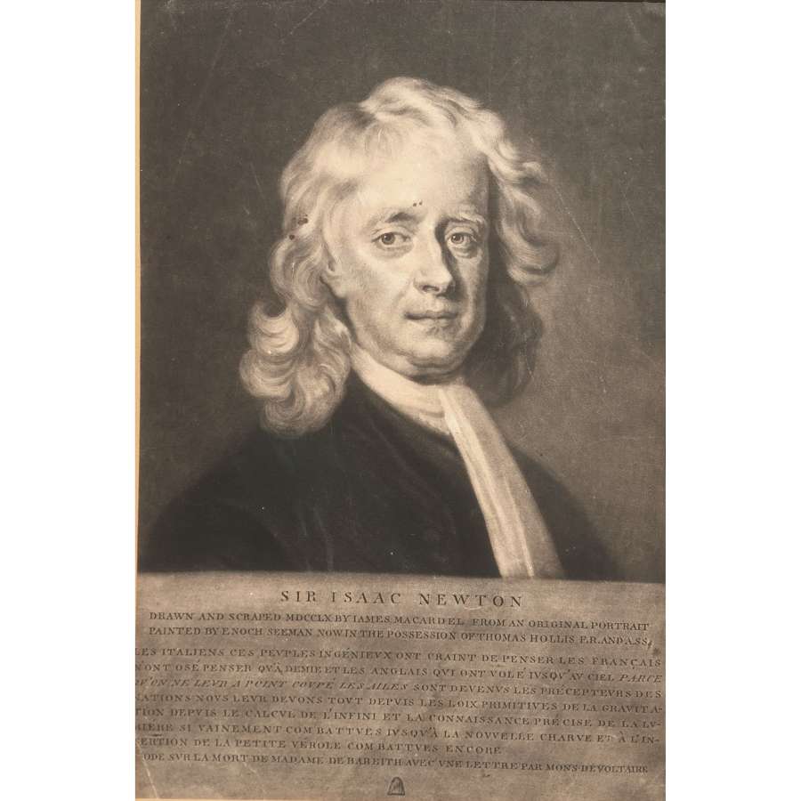 18th Century Mezzotint Portrait of Sir Isaac Newton (1643-1727)