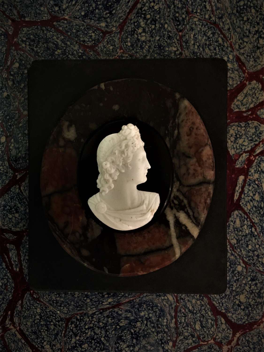 Grand Tour marble Paperweight set with Apollo Belvedere Cameo Bust