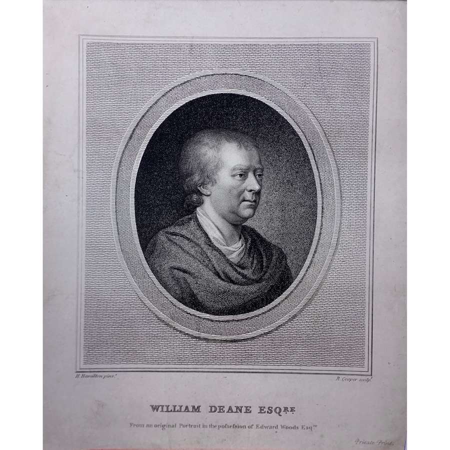 A rare privately issued portrait engraving of William Deane (d. 1793)