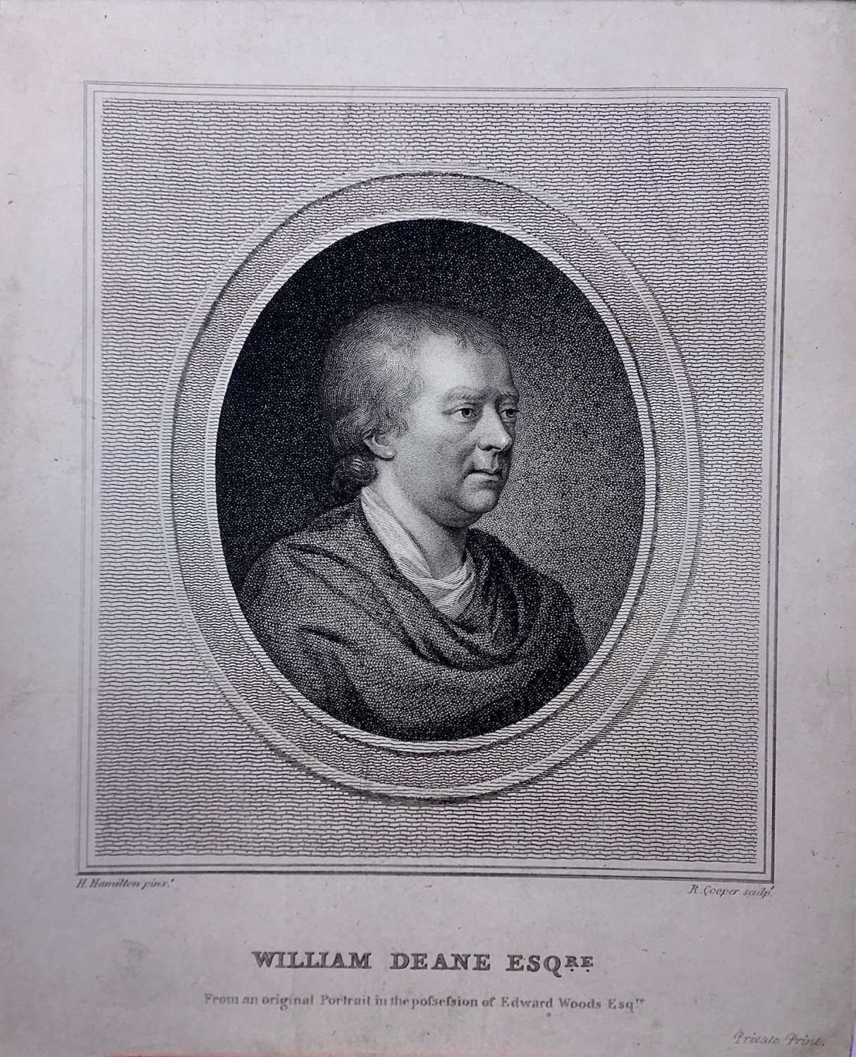 A rare privately issued portrait engraving of William Deane (d. 1793)