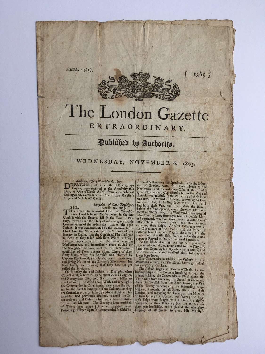 London Gazette EXTRAORDINARY No 15858 Wednesday November 6, 1805