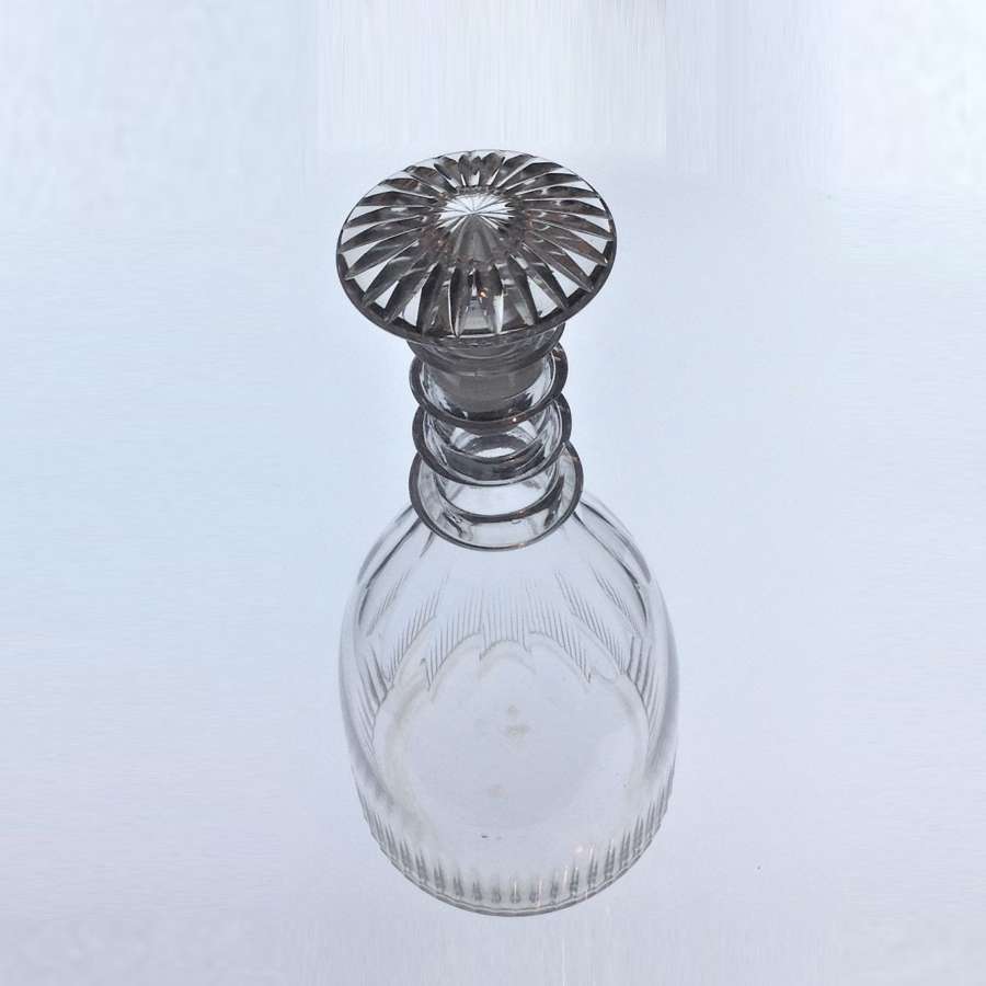 Georgian cut glass, three-ring "Prussian" shape decanter