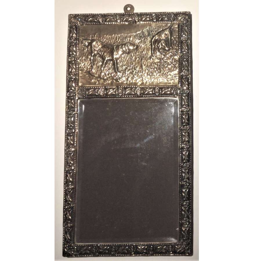 Arts & Crafts Repoussé Hammered Brass Bevelled Wall Mirror