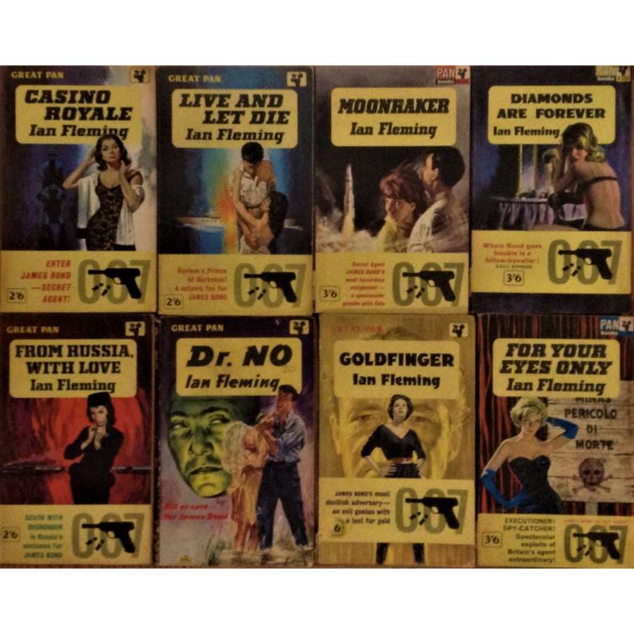 Vintage set of the first eight of Ian Fleming's "James Bond" novels
