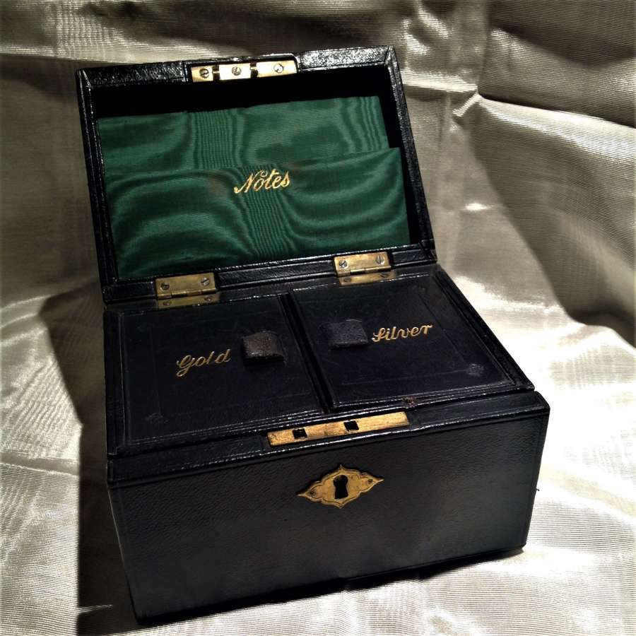 Victorian Leather & Silk Lined Dressing Table Money Box