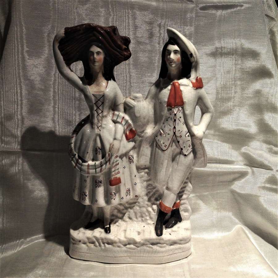 "The Harvest Couple" Large C19th Staffordshire Flatback Figural Group