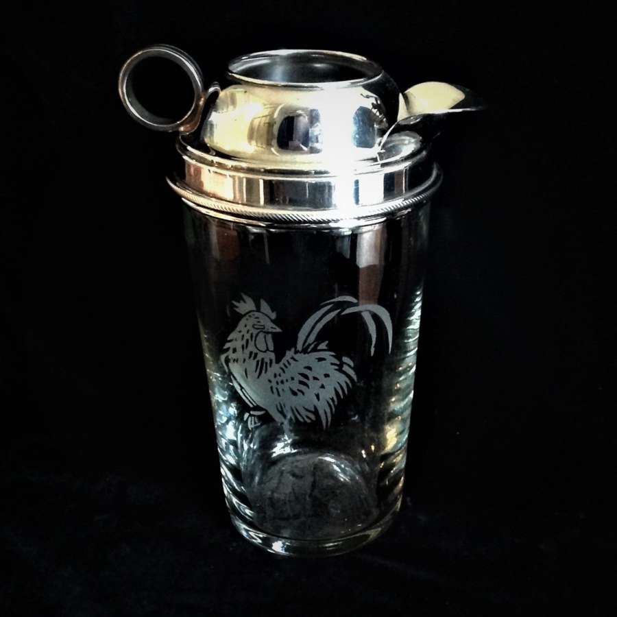 Silver Plate & Etched Glass Cocktail Shaker Martini Mixer Jug