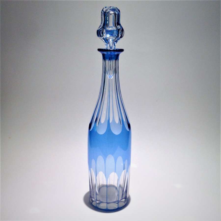 Pale blue cut-to-clear glass, bottle-shaped liqueur decanter