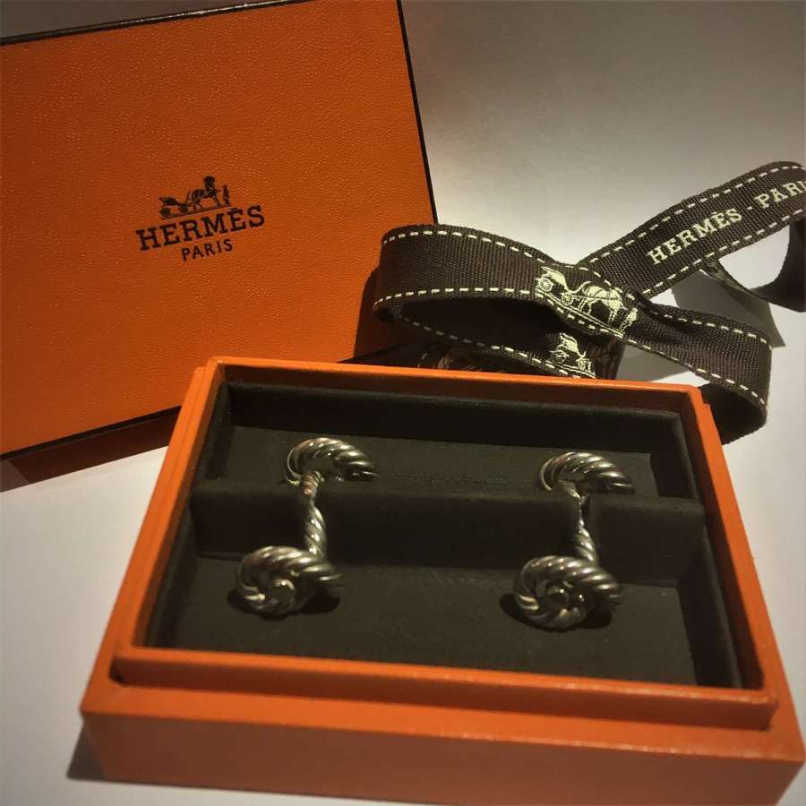 Pair of Herm&egrave;s "Noeuds Marins" ("Marine Knot") cufflinks in silver