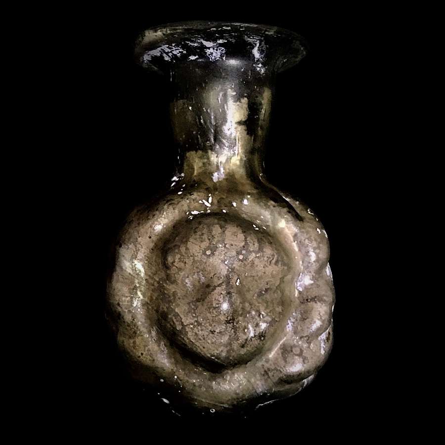 Roman Pale Green Mould-Blown Glass Janiform or "Janus Head" Flask