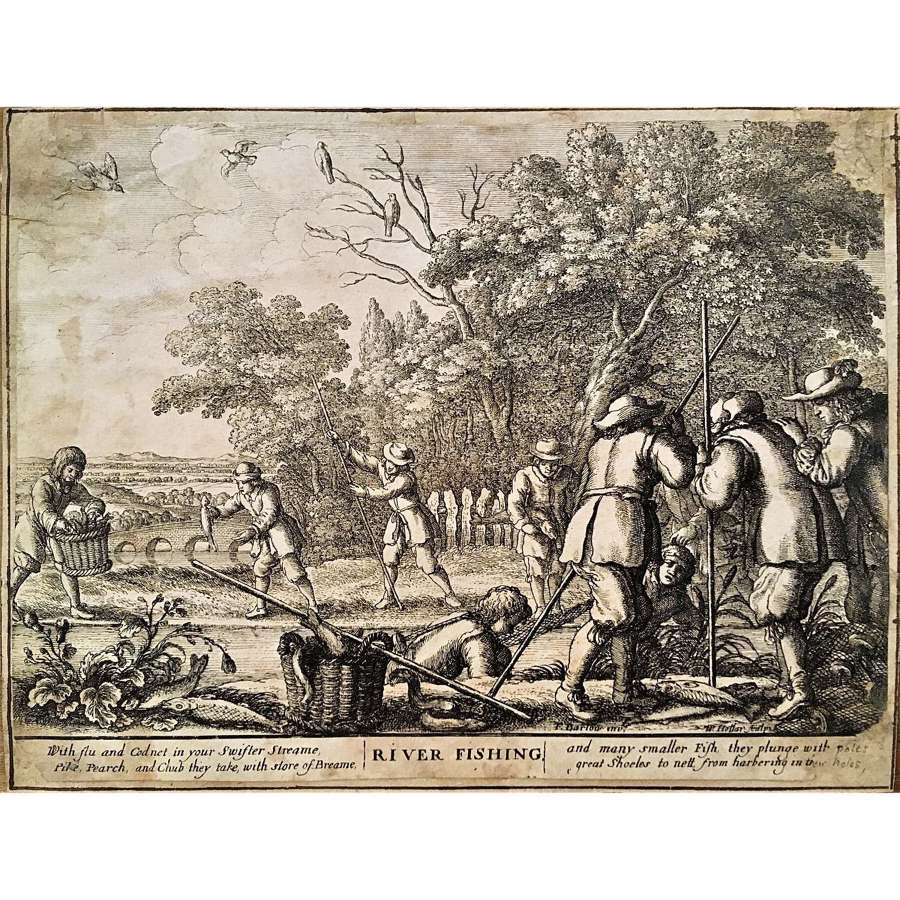"River Fishing", Published 1671 after Francis Barlow (1622-1704)