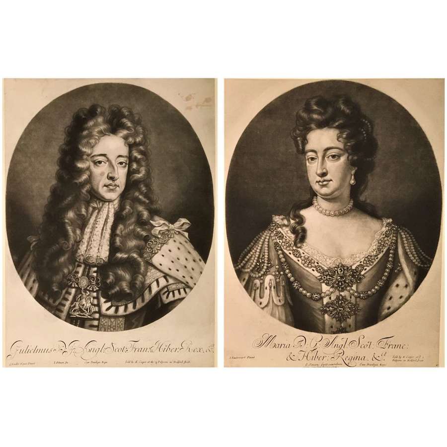 King William III & Queen Mary II Mezzotint Portraits, Circa 1690