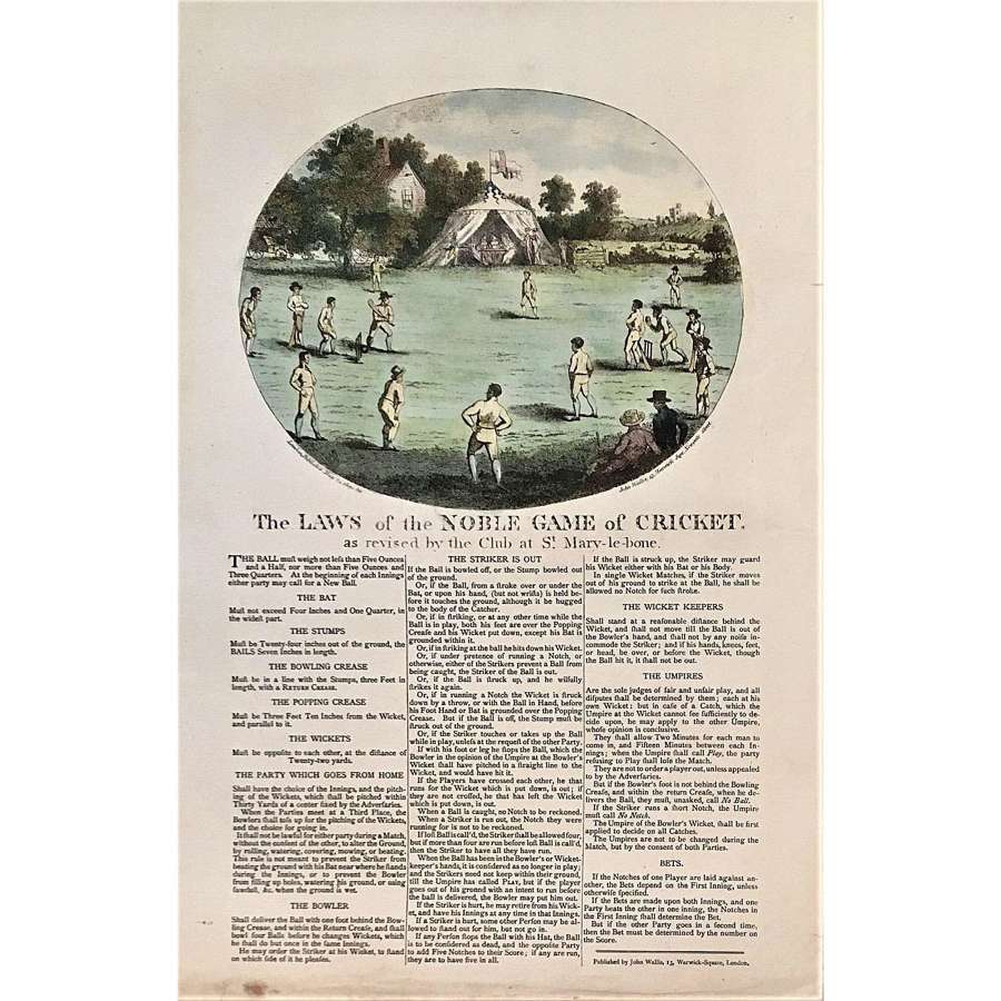 "Laws of Cricket as Revised by the Club at St Mary-le-bone", 1809