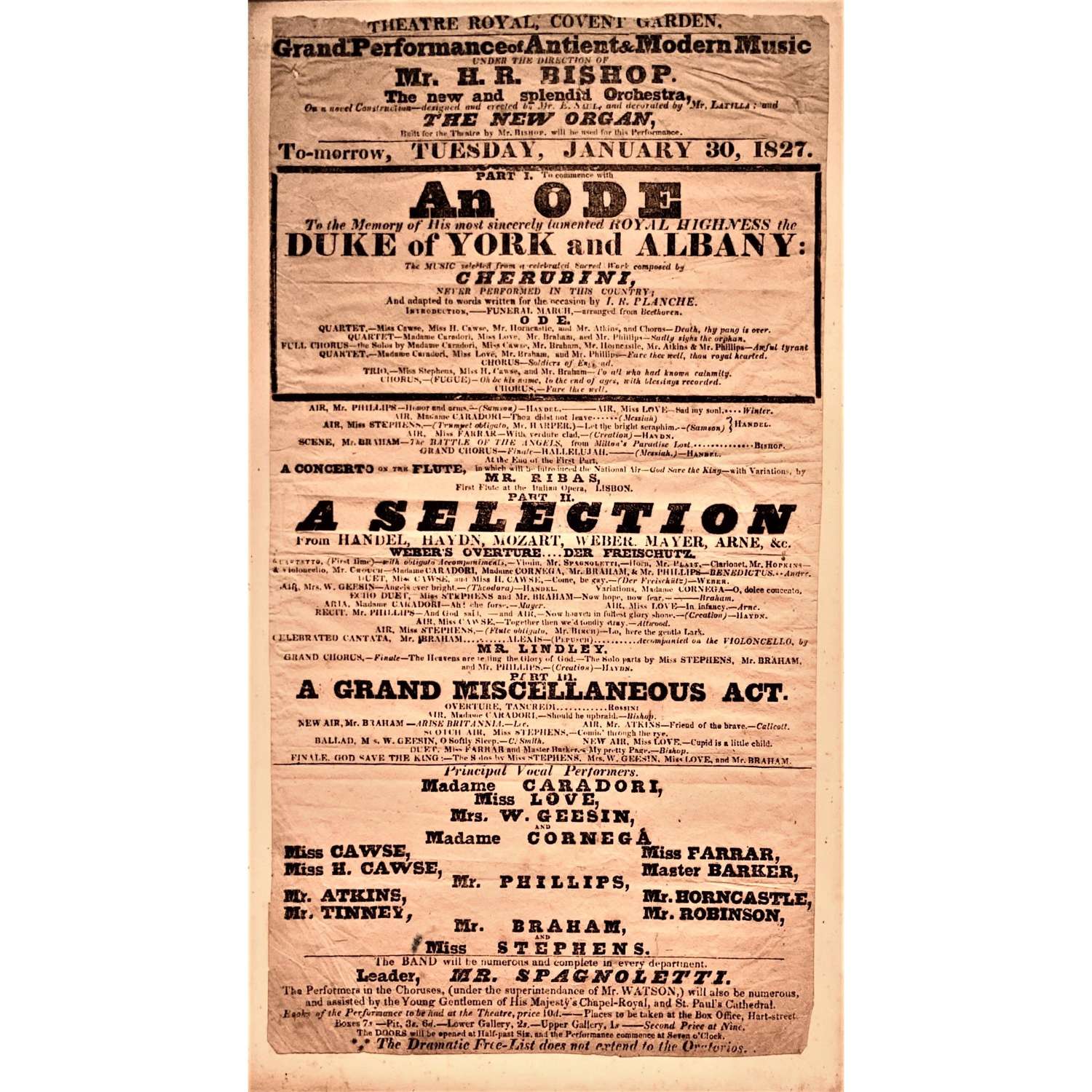 Memorial concert playbill for the Duke of York & Albany (1763–1827)
