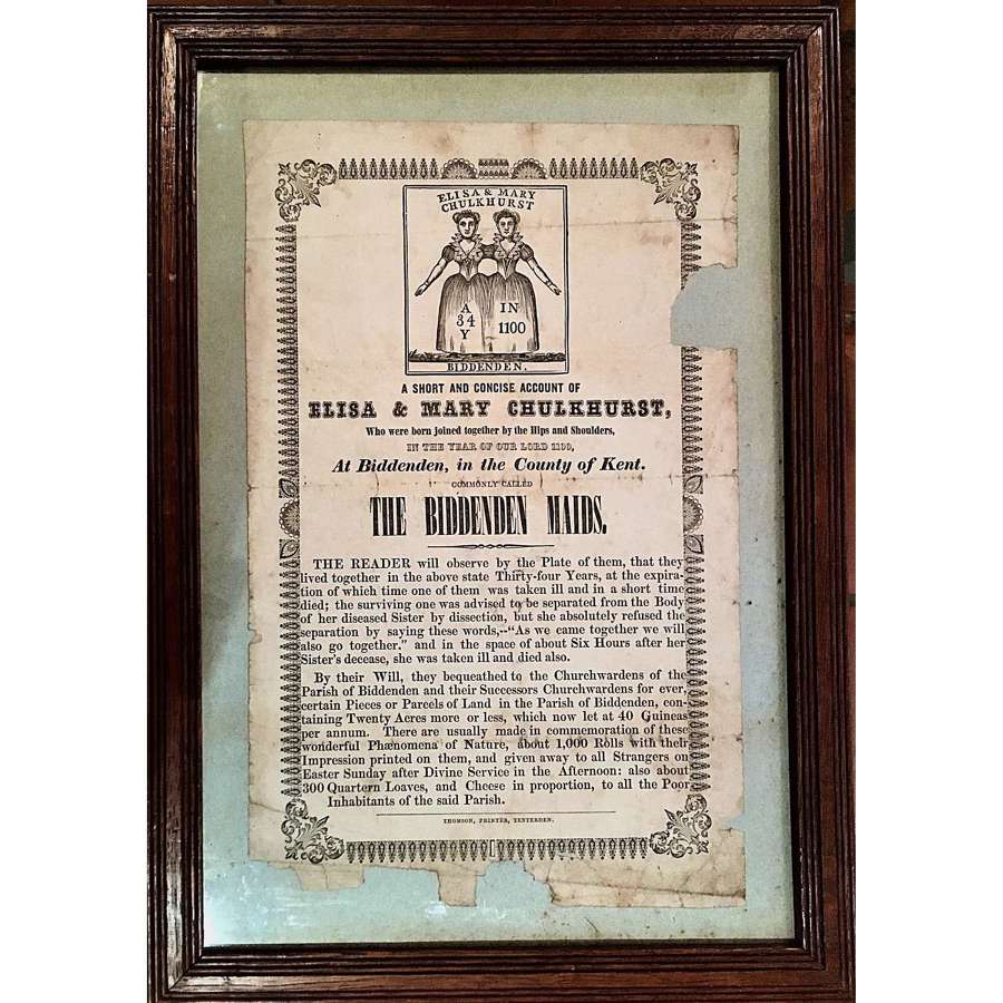 "The Biddenden Maids", scarce 19th Century commemorative broadsheet
