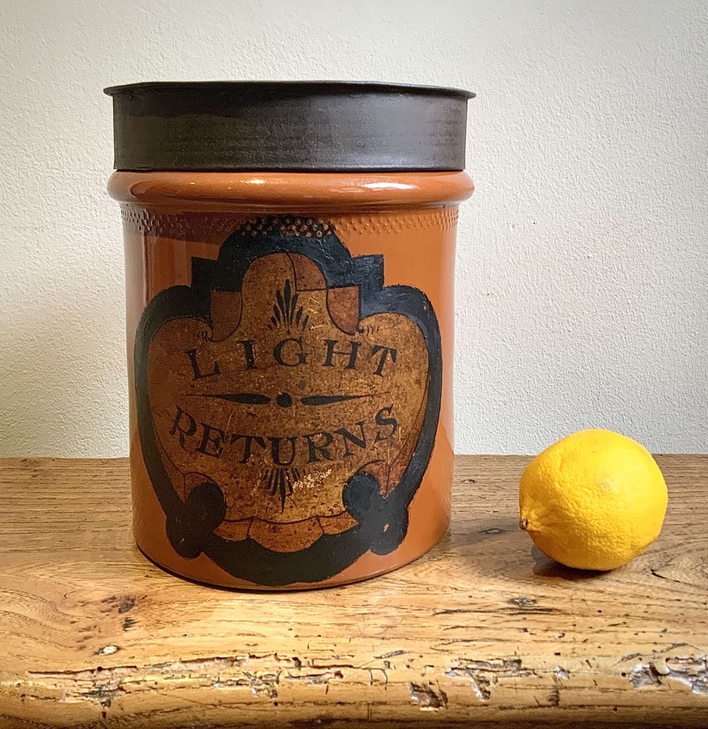Antique Tobacconist Shop Jar Original Painted ‘Light Returns’ Label