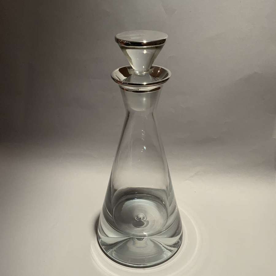 Hallmarked 2001 Sterling Silver Stopper & Neck Pyramid Decanter