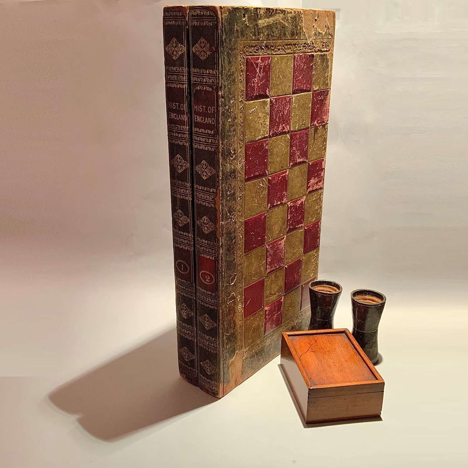 A Late 19th / Early 20th Century Faux Book Backgammon & Chess Board