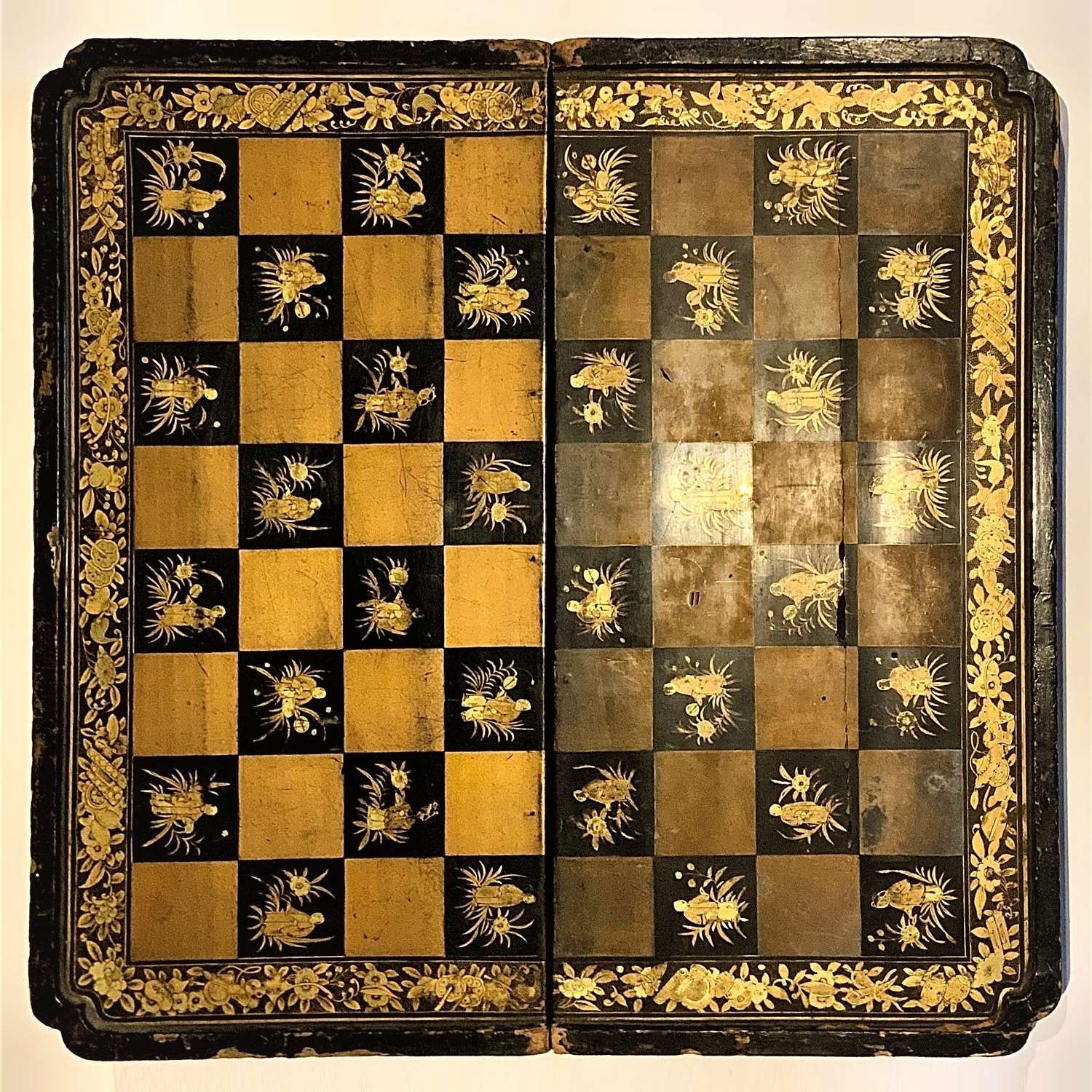 Mid-19th Century Chinoiserie Lacquer Folding Chess & Backgammon Board