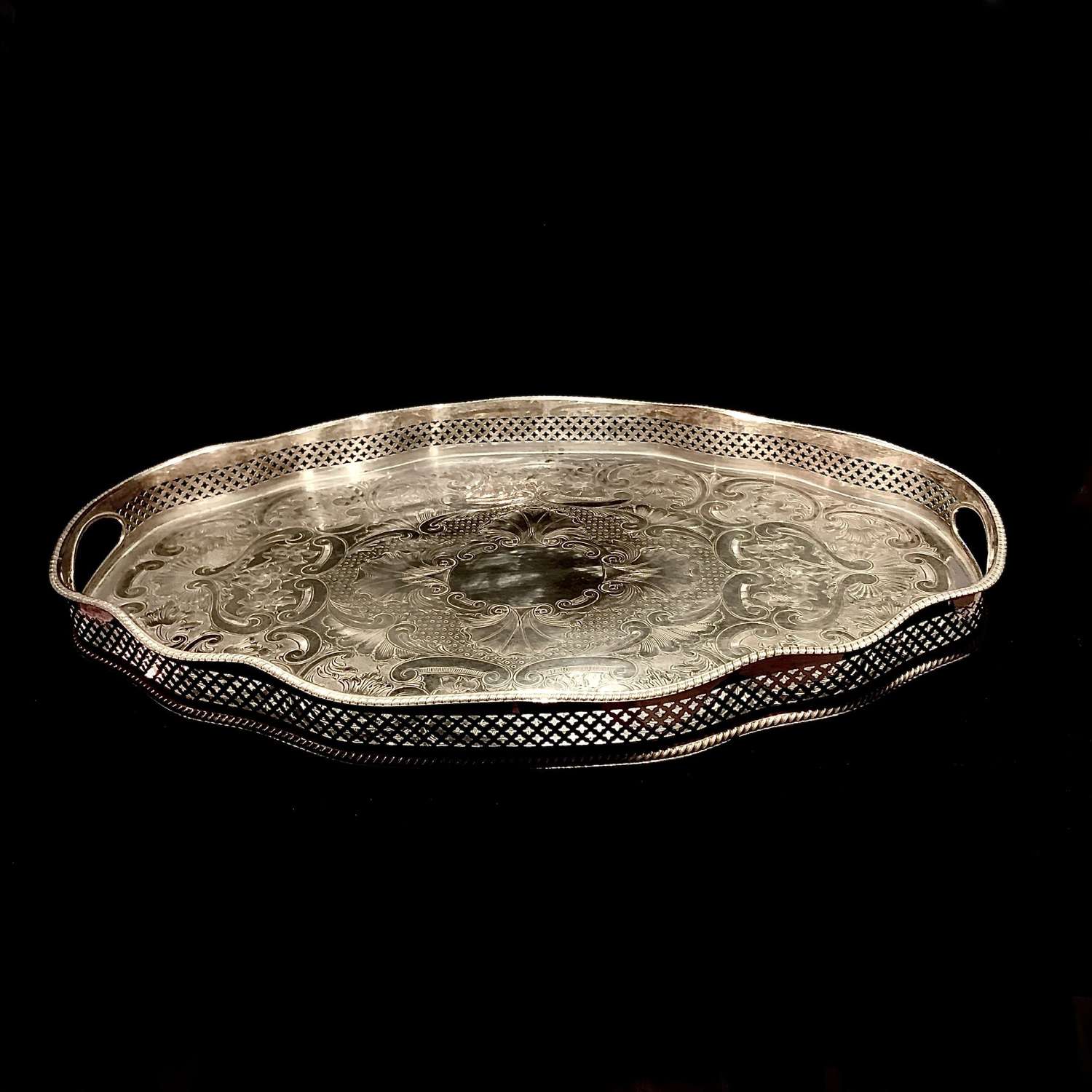 Silver Plate on Copper Reproduction George III Style Oval Gallery Tray