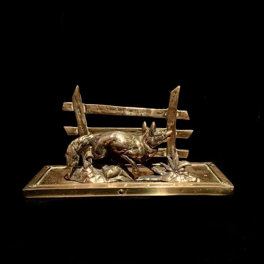 An Attractive Antique Brass “Fox and Gate” Letter Rack