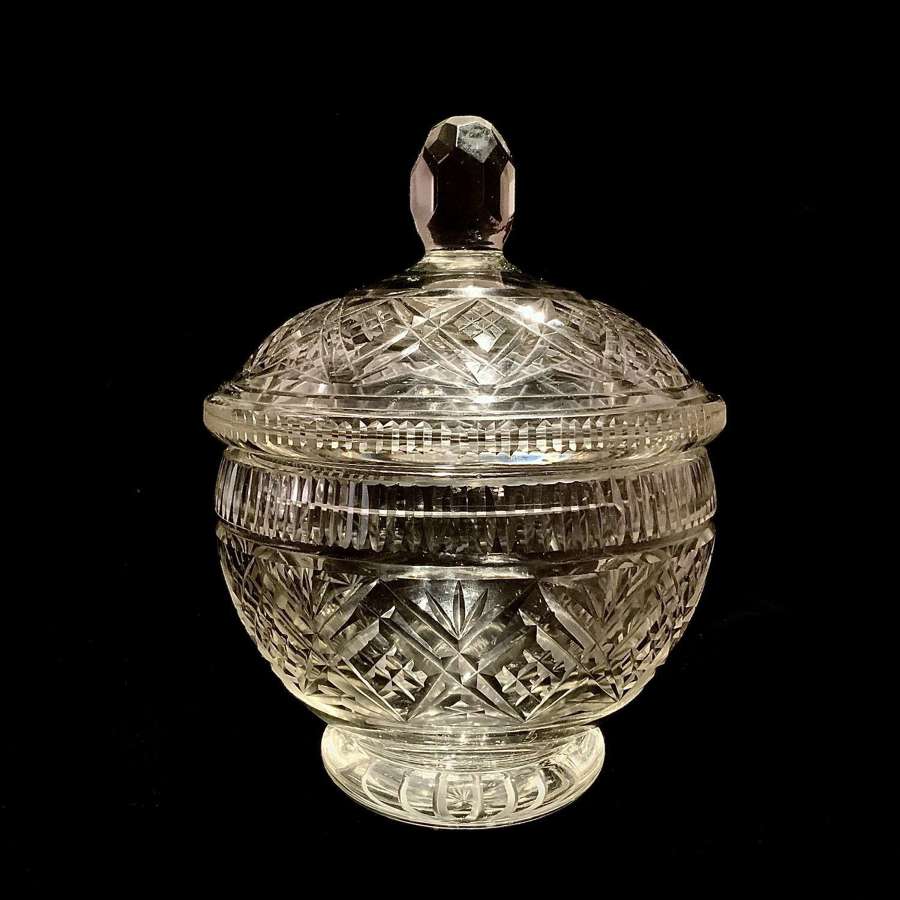 Antique Lead Crystal Cut-Glass Lidded Covered Good Size Sweetmeat Dish