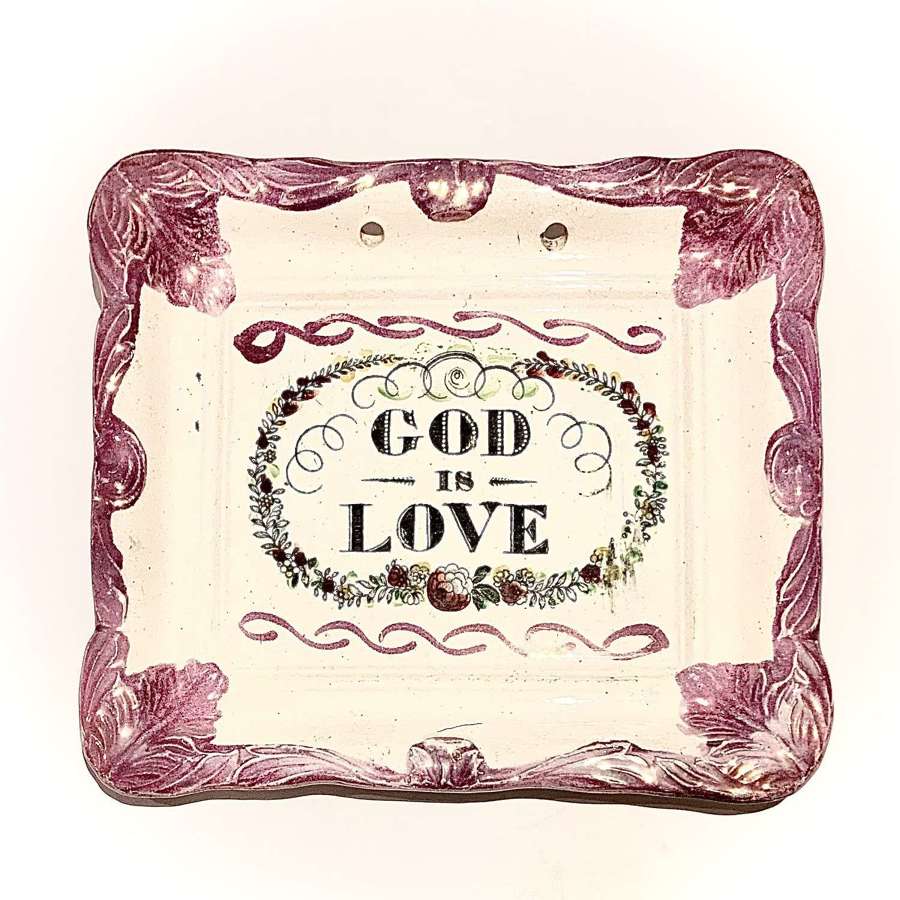 Sunderland Lustreware "God is Love" Motto Pottery Wall Plaque