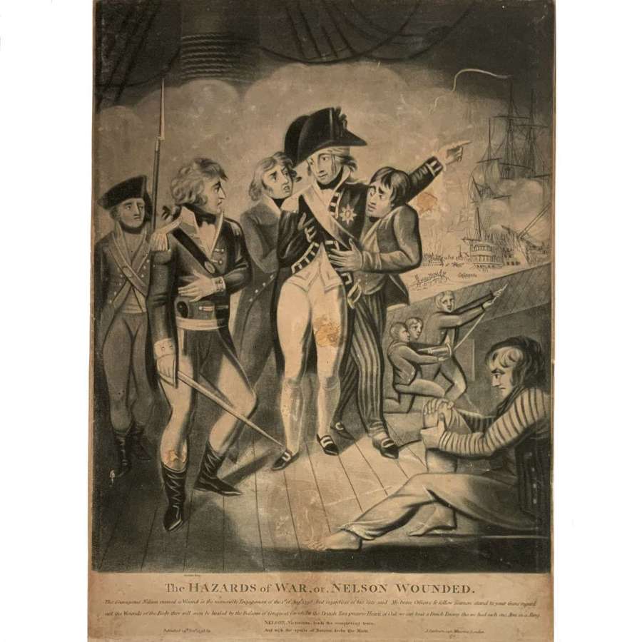 "The HAZARDS of WAR, or NELSON WOUNDED", Rare Mezzotint