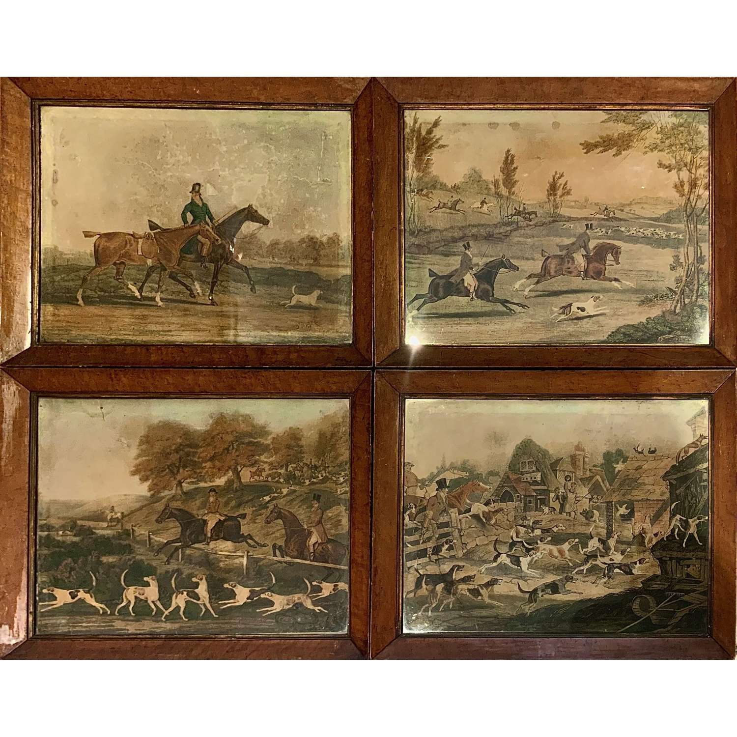 A Magnificent Set of Four (4) Large 19th Century Hunting Prints