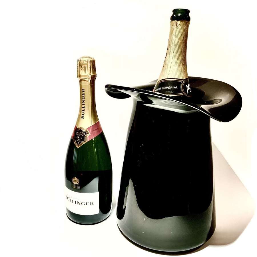 Large Magnum Size Black Glass Top Hat Champagne Wine Cooler Ice Bucket