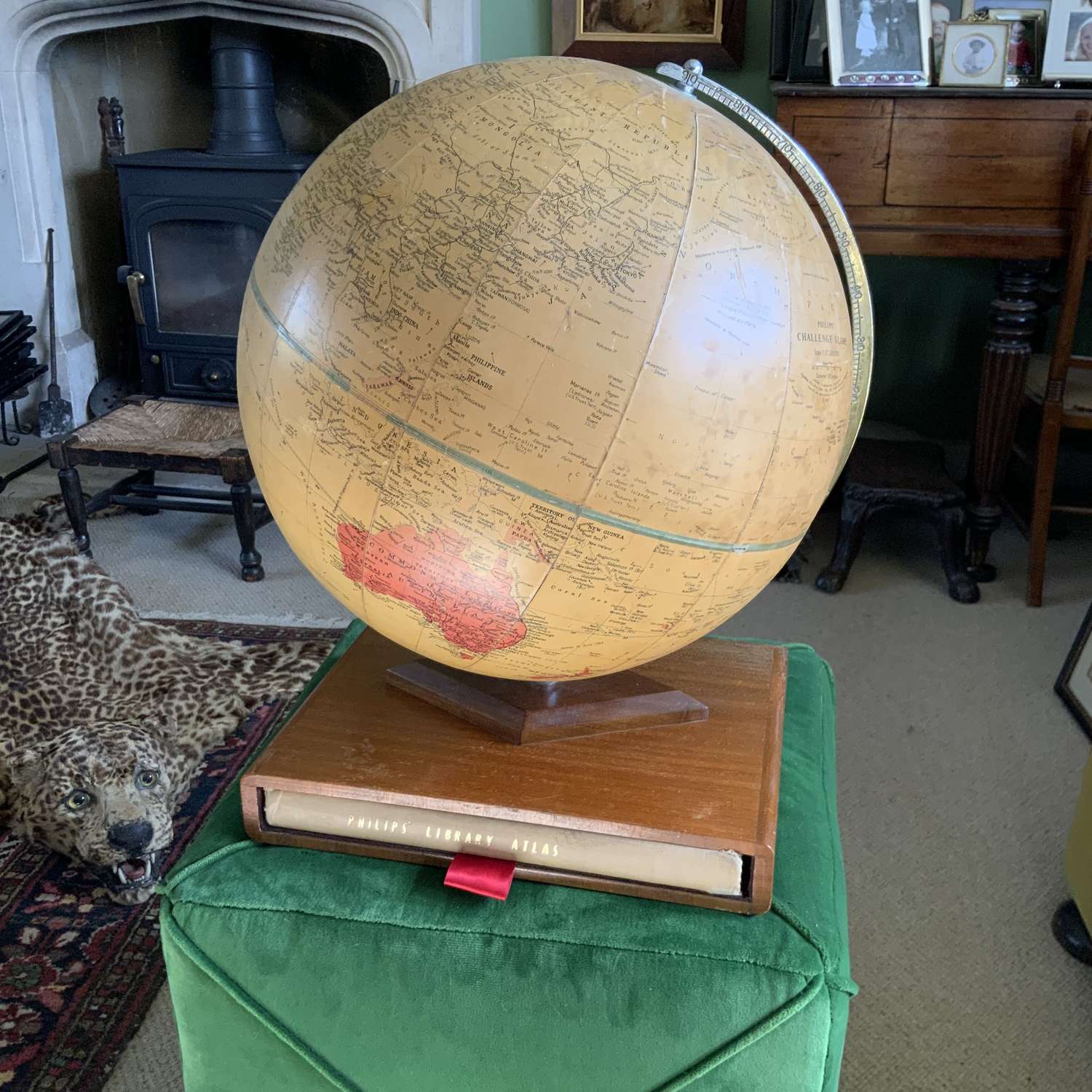 Midcentury Modern Philips’ 13½” Challenge Globe With Atlas Stand