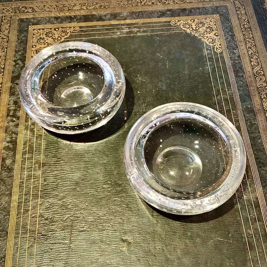 Good Pair Whitefriars Clear Glass Controlled Bubble Bowls or Ashtrays
