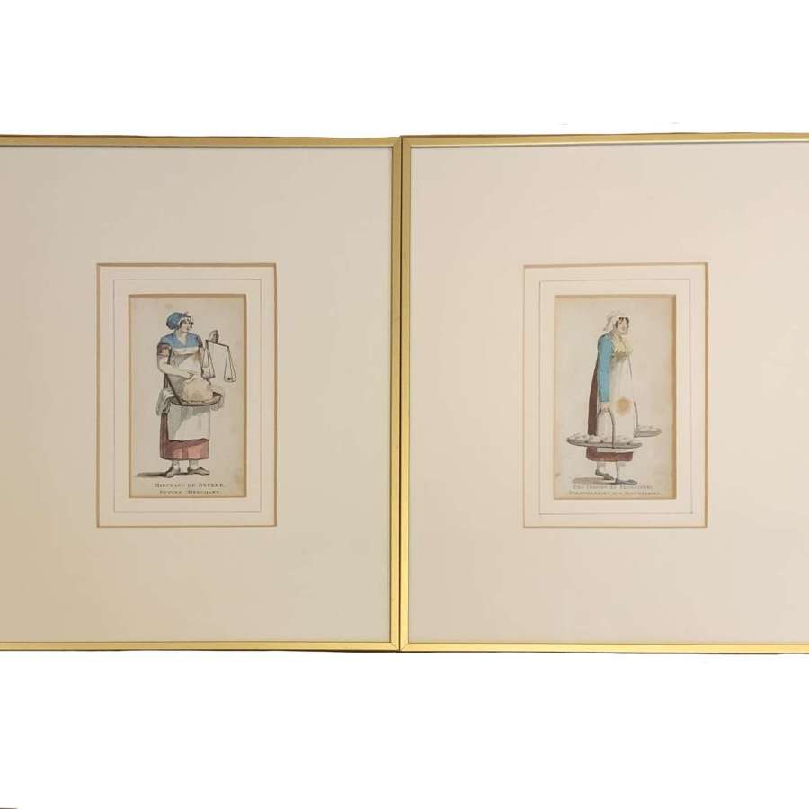 Pair of Antique Costume Prints “Butter Merchant” & “Strawberry Seller”