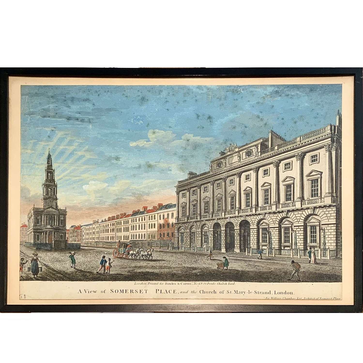 18th Century Perspective View Print of Strand Side of Somerset House