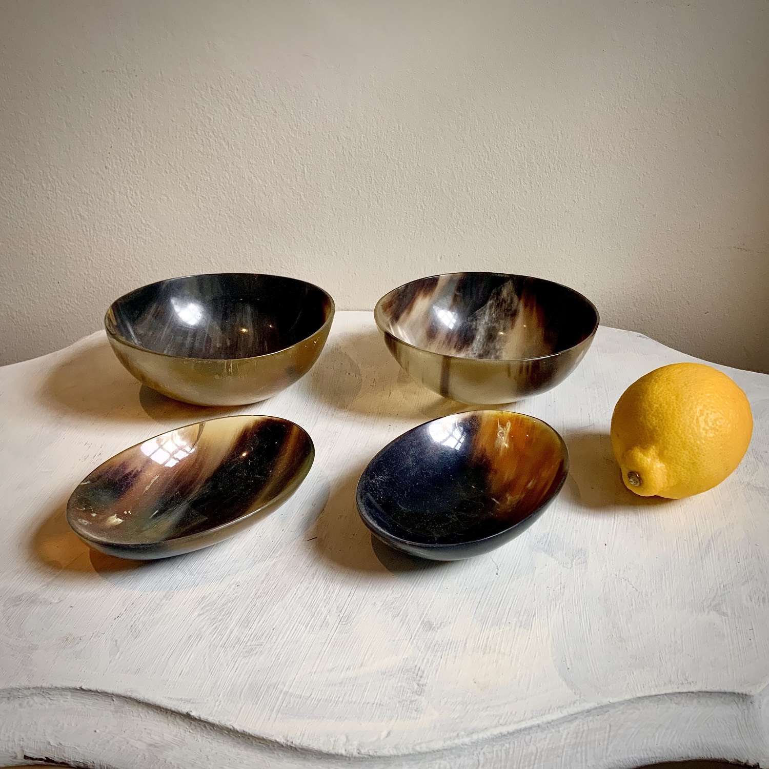 A Set of Four (4) Pressed and Polished Ox Horn Bowls