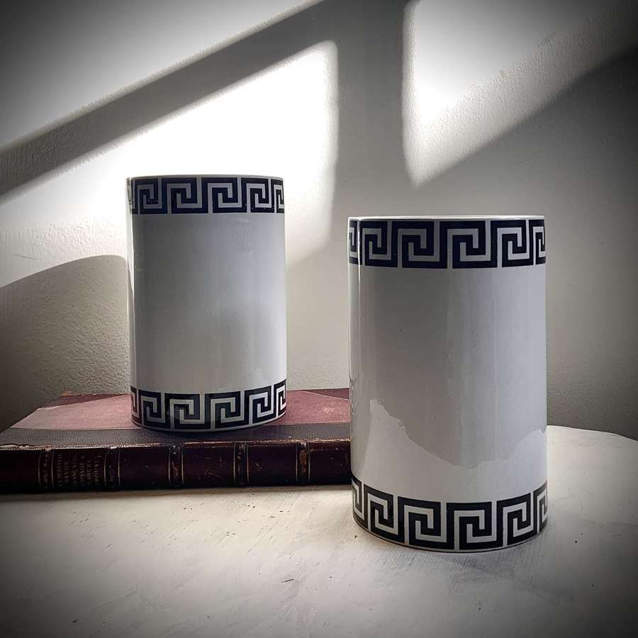 A Pair of Portmeirion Black & White "Greek Key" Pattern Pots or Vases