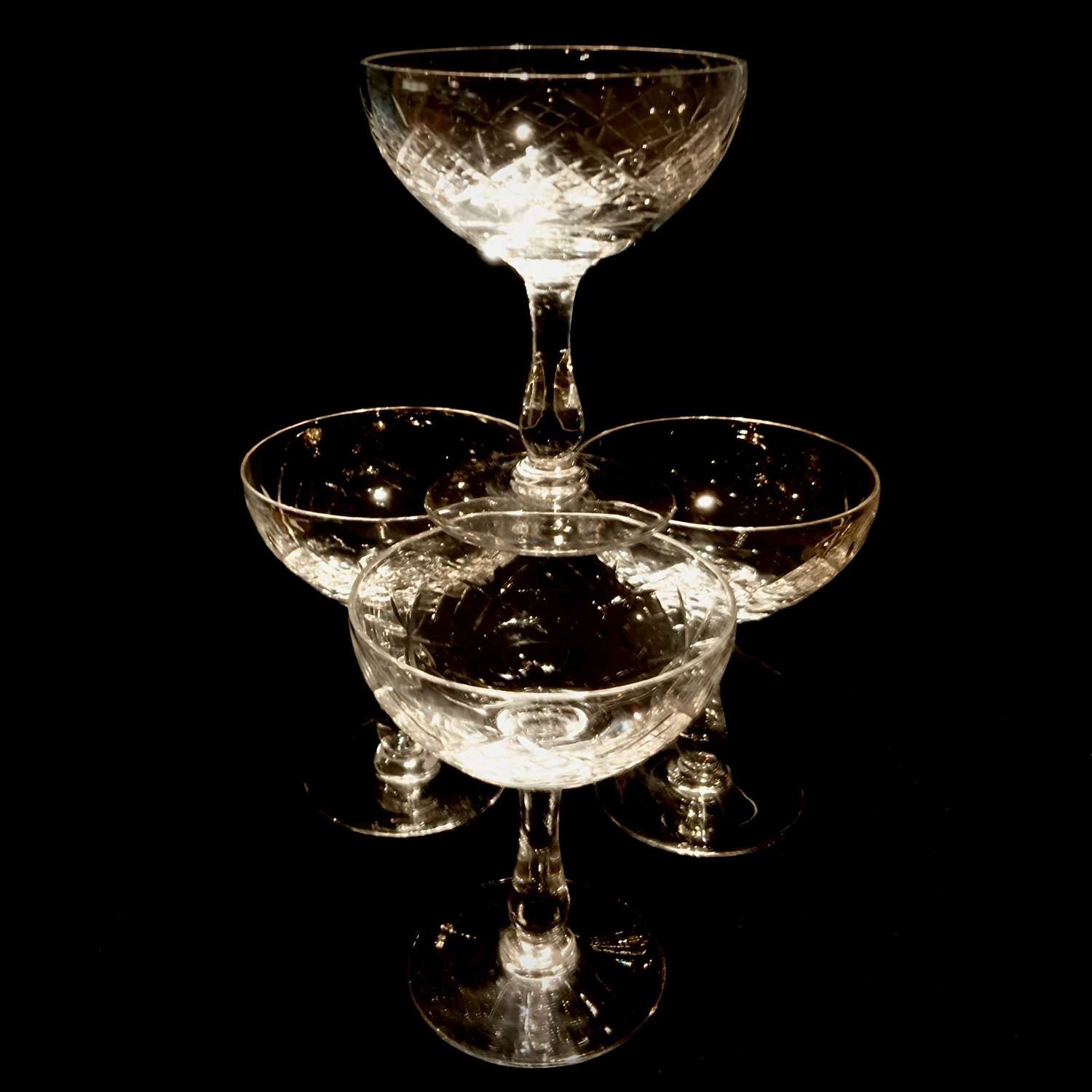A Good Set of Four (4) Cut Crystal Champagne, Coupes or Boats