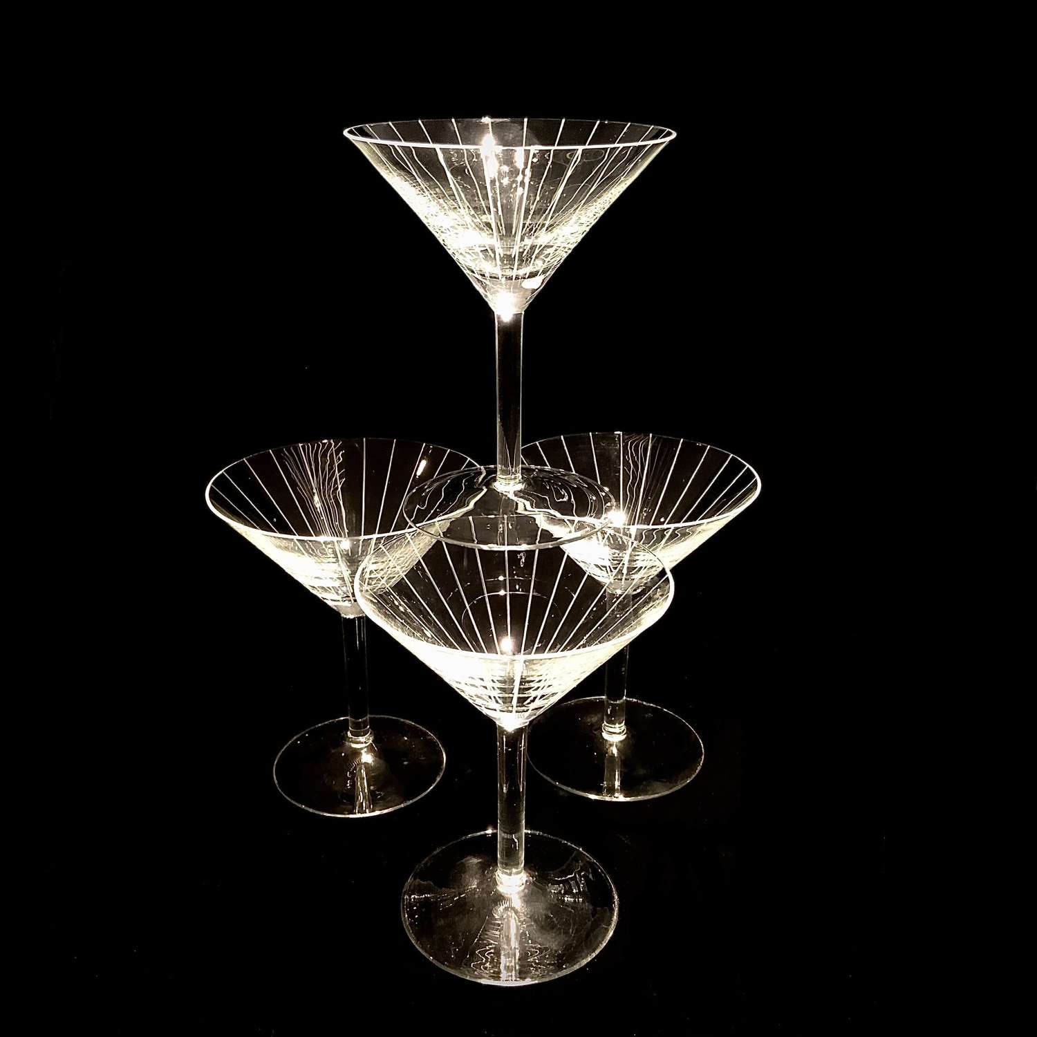 A Set of Four (4) Modernist Cut Crystal Martini Cocktail Glasses
