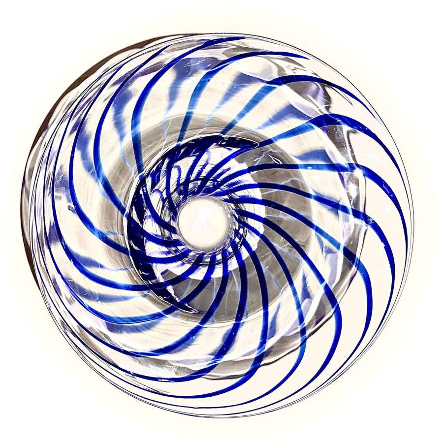 Hand Blown Clear & Cobalt Blue Glass Spiral Centrepiece Bowl