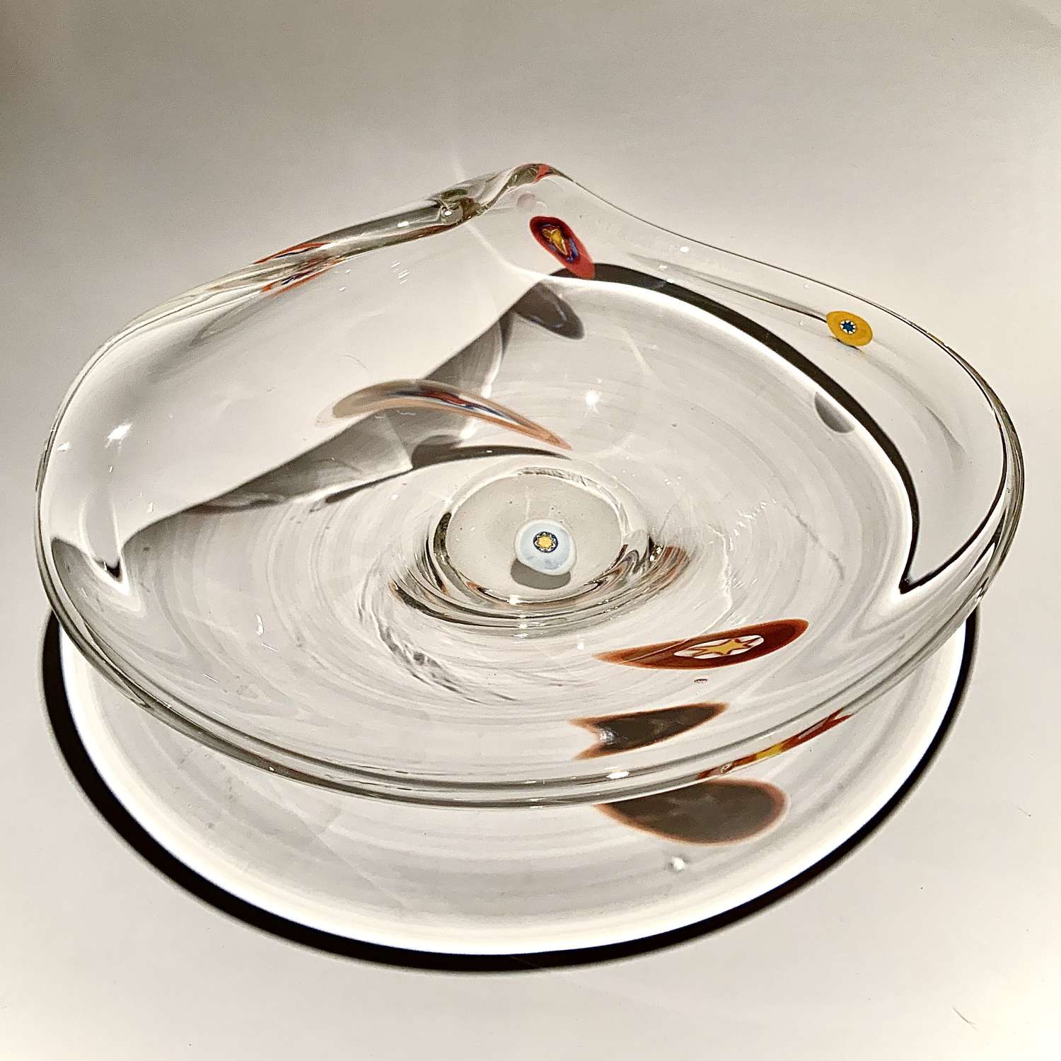 A Clear Crystal & Millefiori Art Glass Asymmetrical Bowl