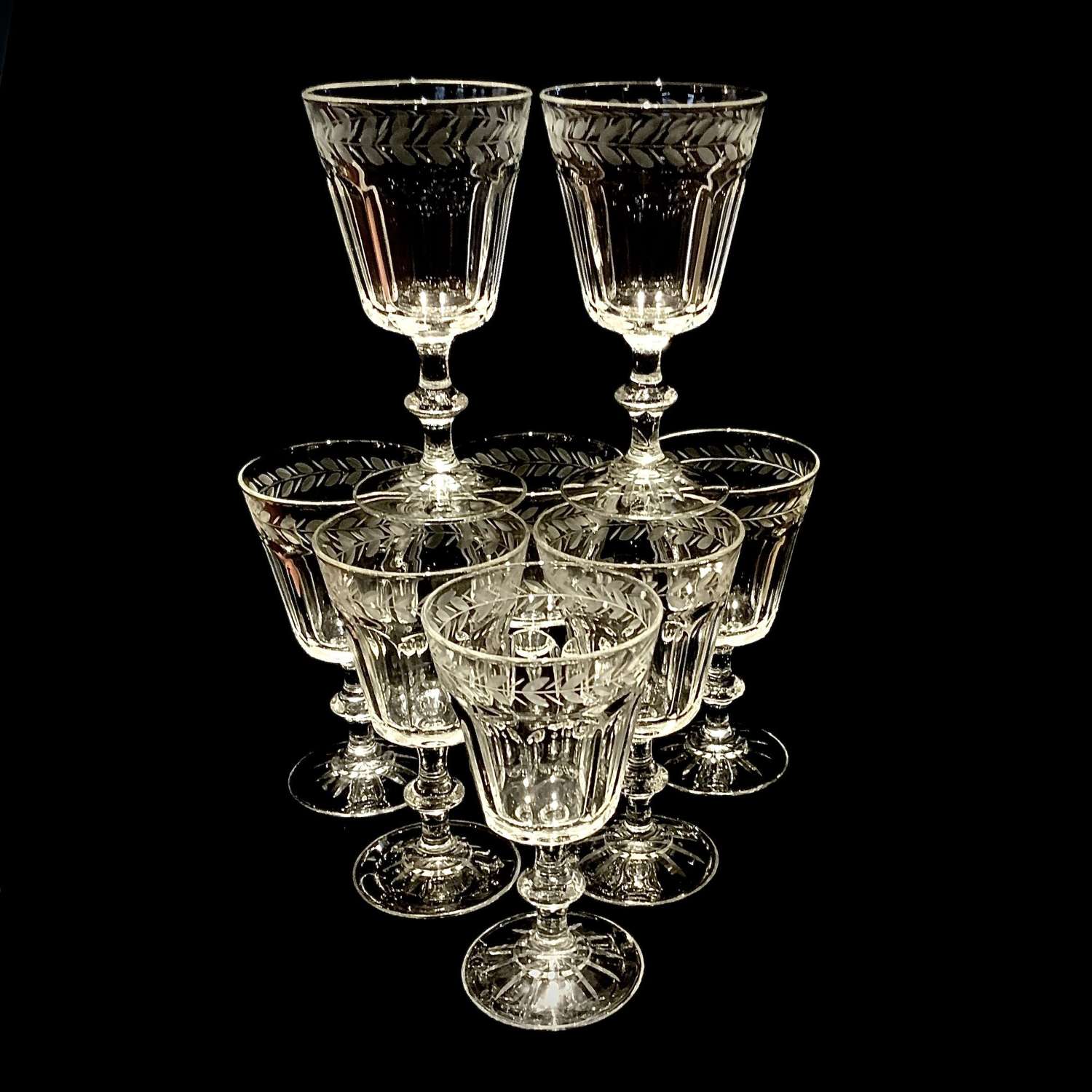 A Set Of Eight (8) Cut Crystal Wine Glasses or Goblets
