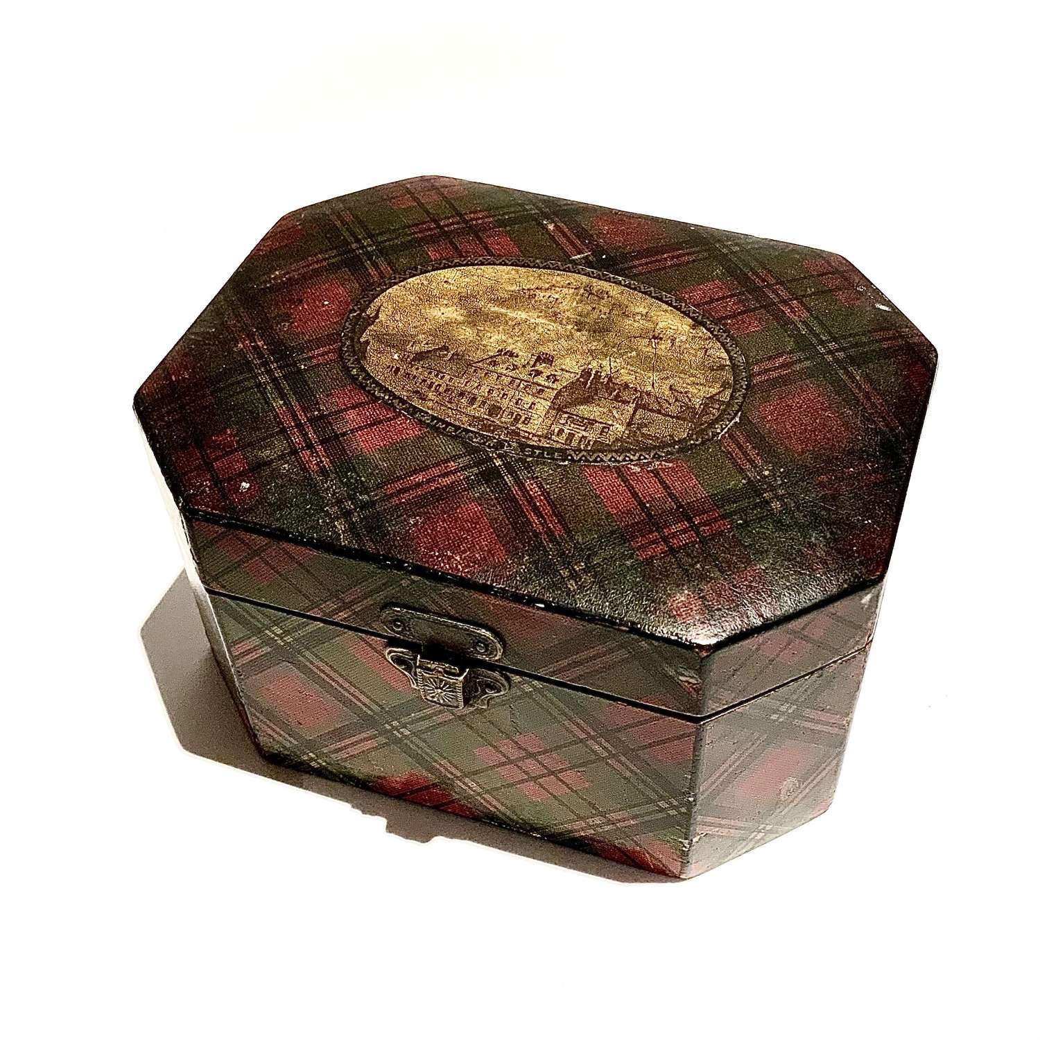 Mauchline ‘Tartan Ware’ ‘Prince Charlie’ pattern Octagonal Trinket Box