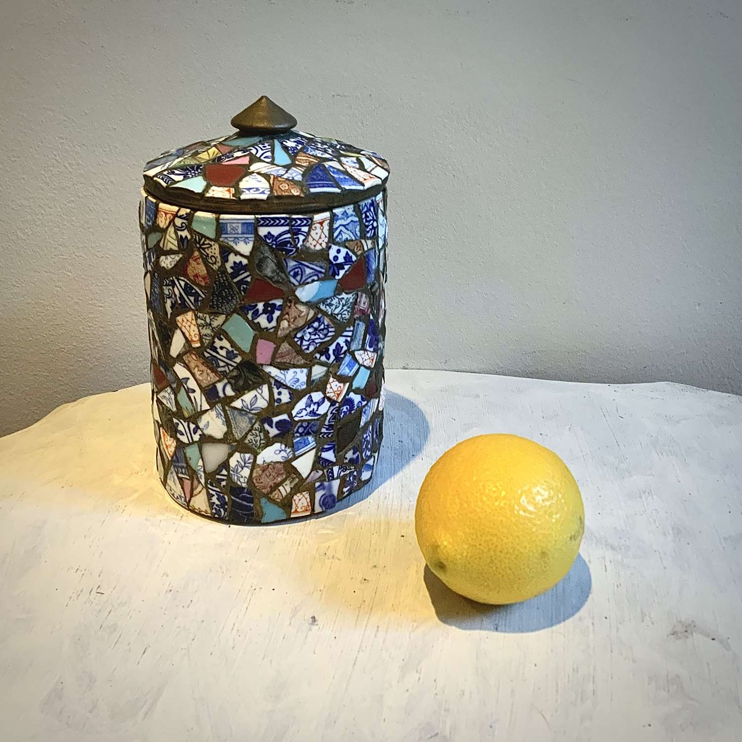 A Good “Memory Ware” (or “Pique Assiette”) Pot Sherd Mosaic Jar