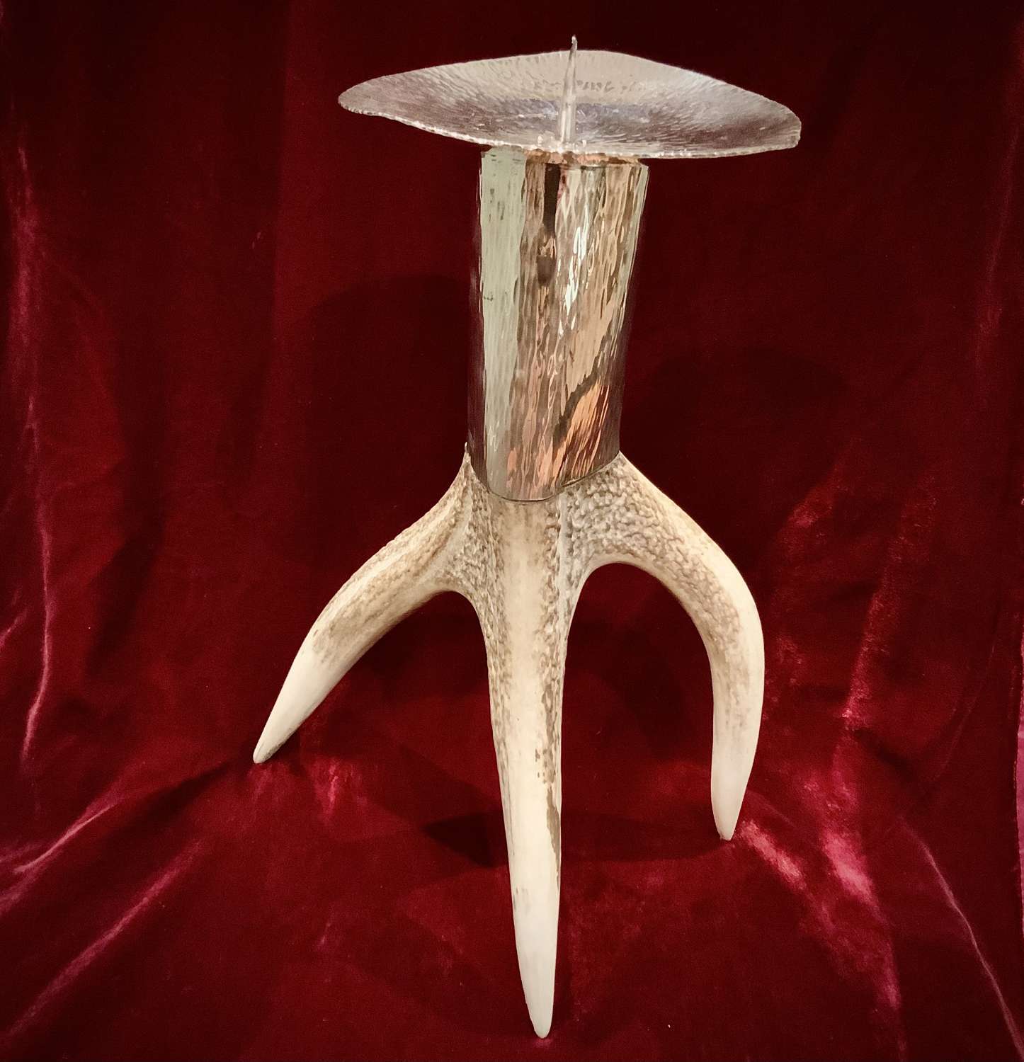An Unusual German Silver & Deer Antler Centrepiece Pricket Candlestick