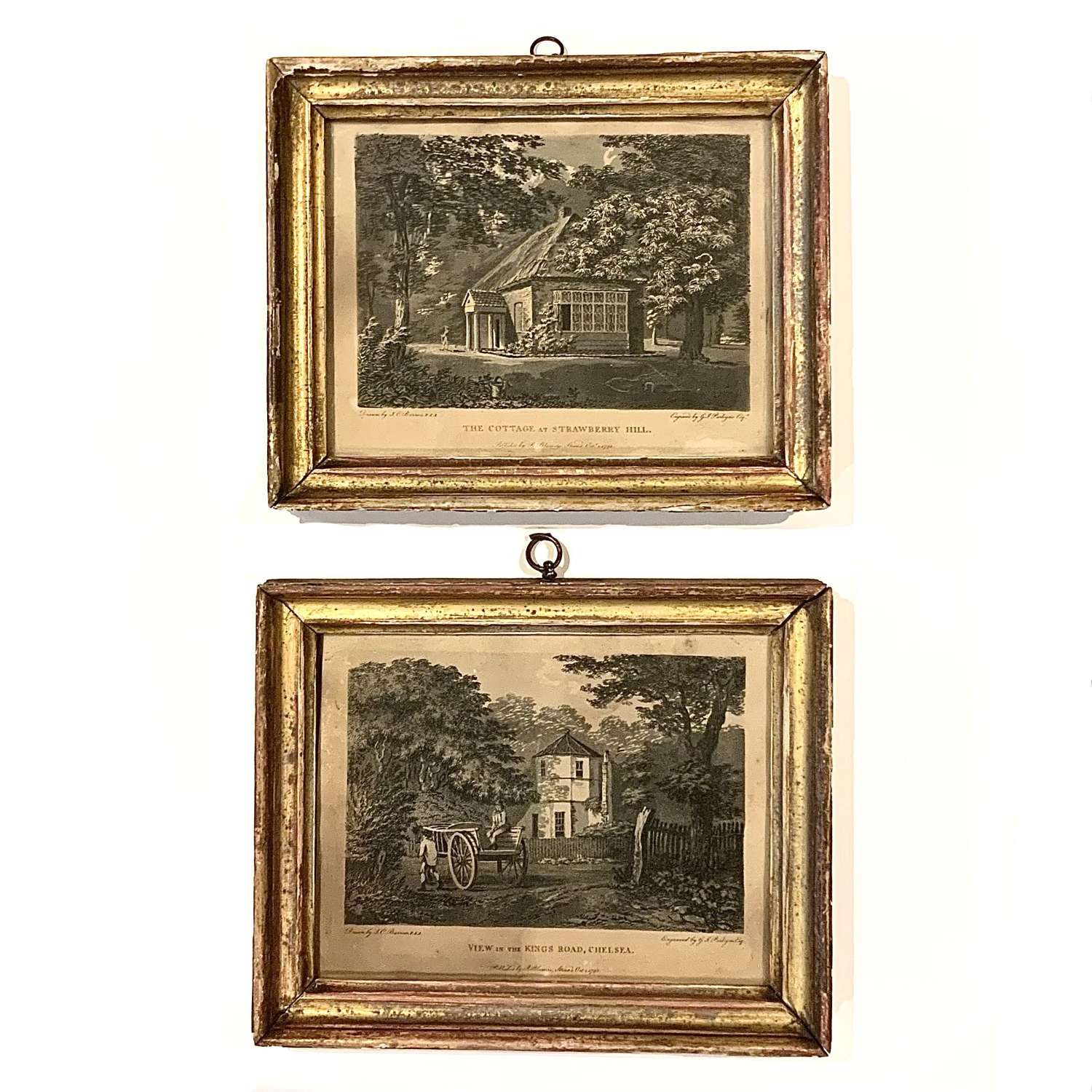 18th Century Prints Cottages on Kings Road, Chelsea & Strawberry Hill